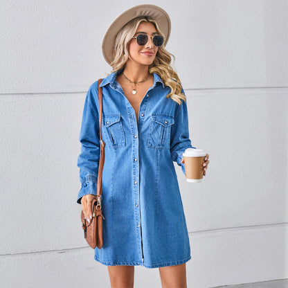 Chic and stylish women's denim shirt dress