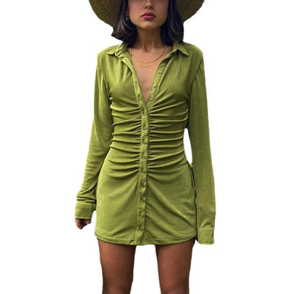 Robe chemise mi-longue pour femmes avec patte de boutonnage et fronces Chic und Stil