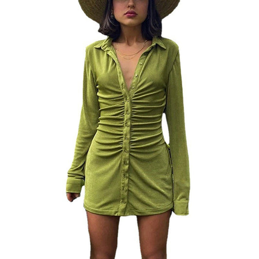 Robe chemise mi-longue pour femmes avec patte de boutonnage et fronces Chic und Stil