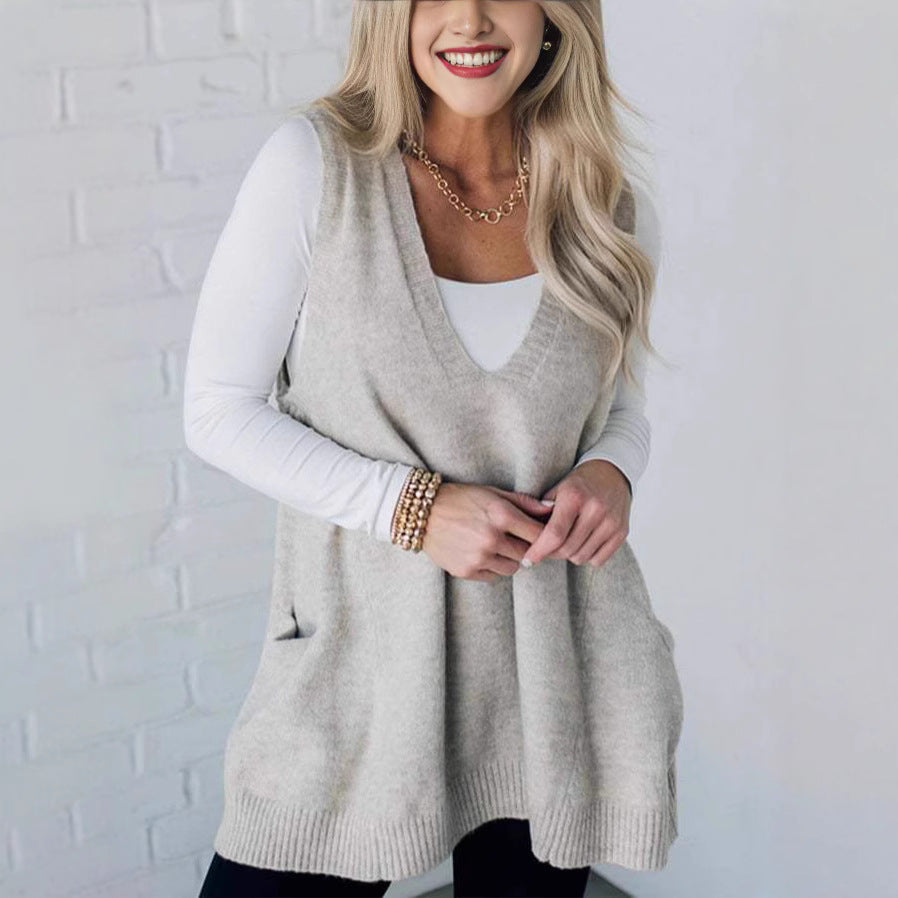 Dames Gilet en tricot confortable avec poches latérales Chic und Stil