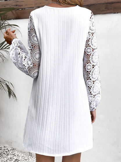 Dames Élégante Robe Maxi avec Manches en Crochet et Décolleté en V Chic und Stil