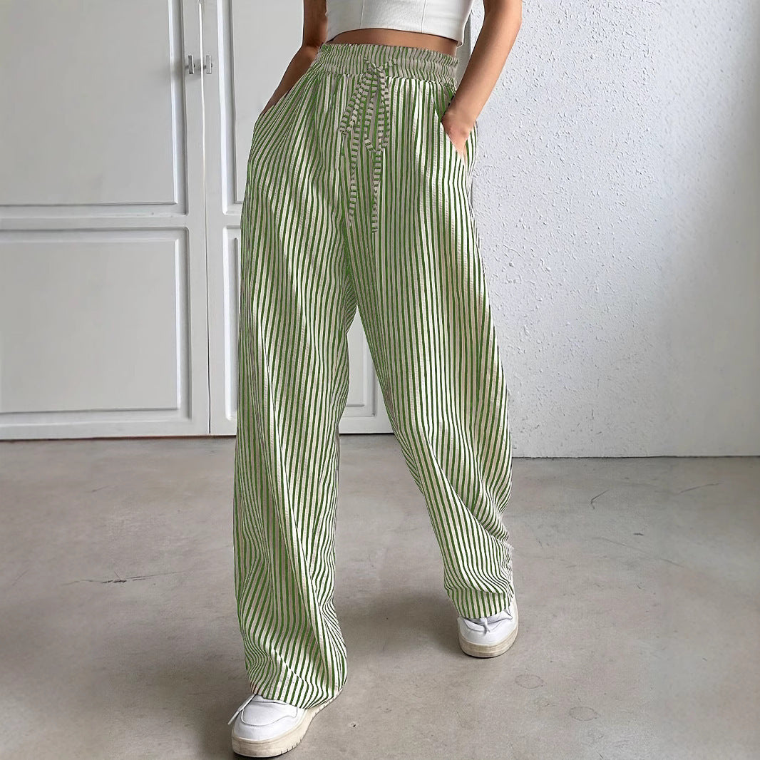 Striped wide pants for women with elastic waist and practical pockets Chic and Style