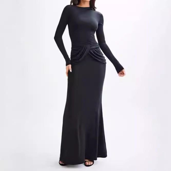 Dames Robe Maxi Élégante avec Drapé Décoratif Chic und Stil