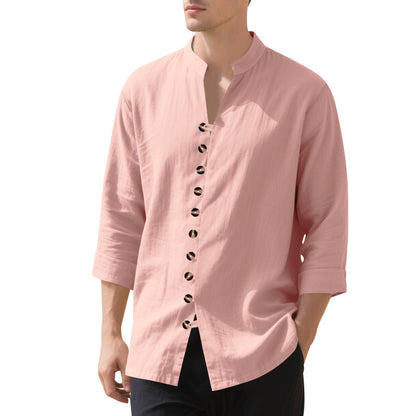 Chemise décontractée à manches longues pour hommes avec col Henley et boutons tendance Chic und Stil