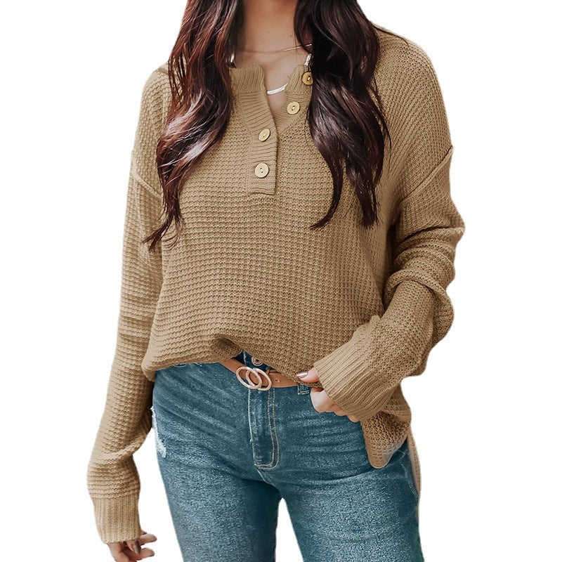 Pull oversized décontracté pour femmes avec patte de boutons et matière texturée Chic und Stil