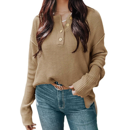 Pull oversized décontracté pour femmes avec patte de boutons et matière texturée Chic und Stil