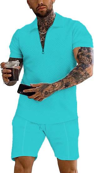 Men's trendy short-sleeve top with textured design and matching shorts Chic and Style