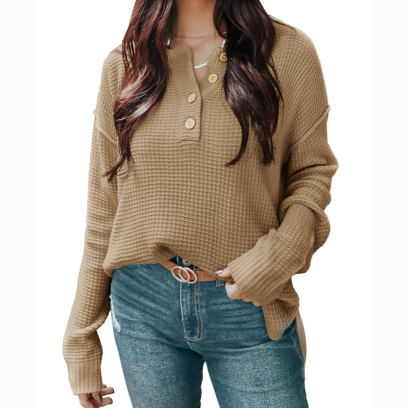 Pull oversized décontracté pour femmes avec patte de boutons et matière texturée Chic und Stil