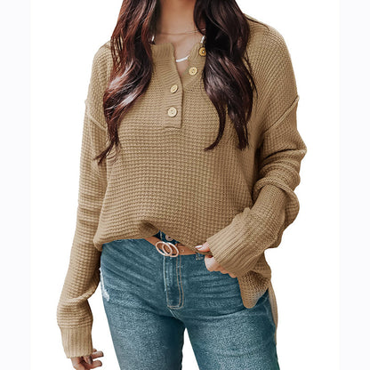 Pull oversized décontracté pour femmes avec patte de boutons et matière texturée Chic und Stil