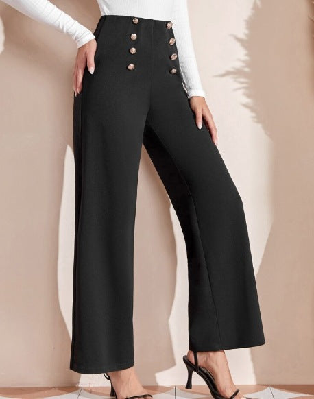 High-waisted wide-leg pants for women with decorative buttons Chic and Style