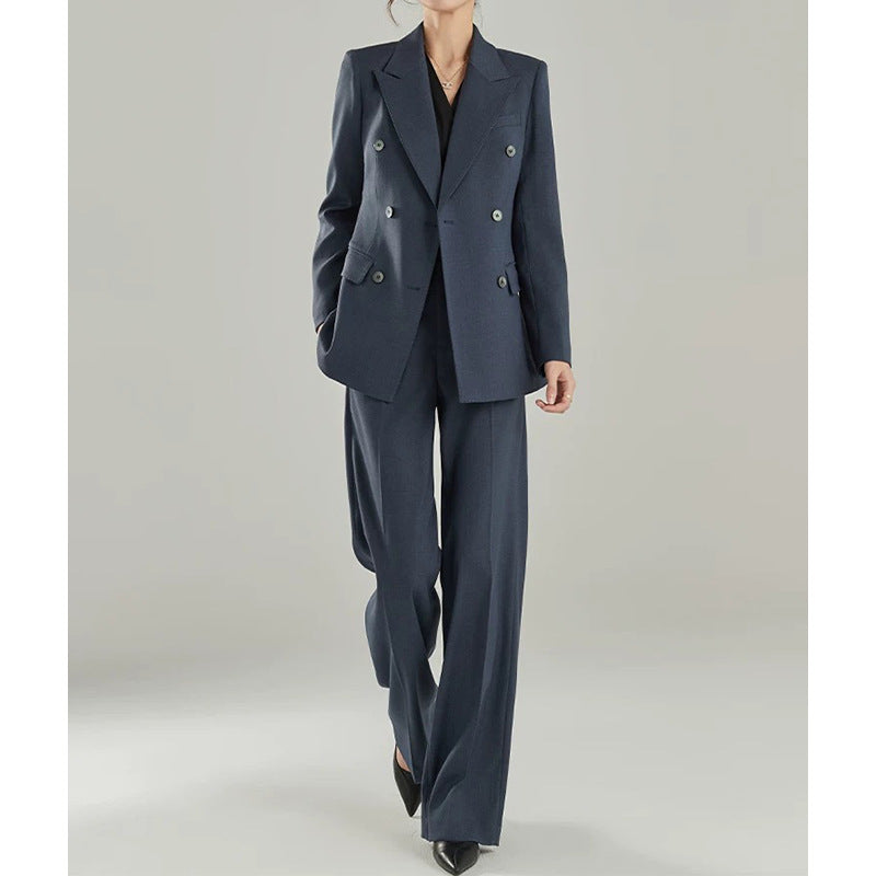 Costume ajusté pour femmes à double boutonnage avec pantalon large Chic und Stil