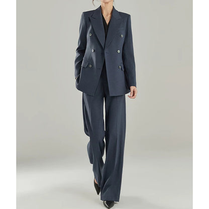 Costume ajusté pour femmes à double boutonnage avec pantalon large Chic und Stil