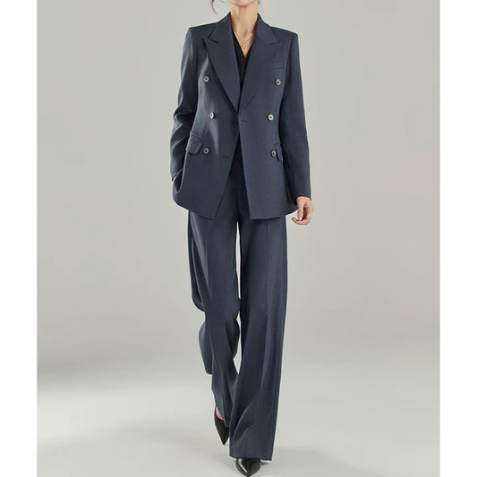 Costume ajusté pour femmes à double boutonnage avec pantalon large Chic und Stil
