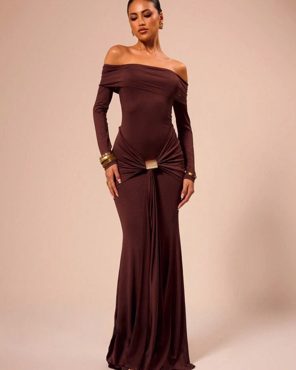 Robe maxi élégante off-shoulder pour dames avec fronces Chic und Stil