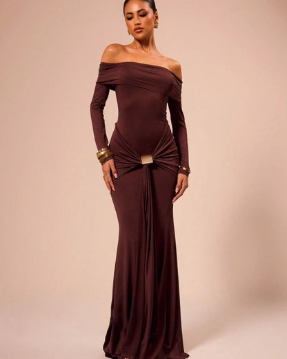 Robe maxi élégante off-shoulder pour dames avec fronces Chic und Stil