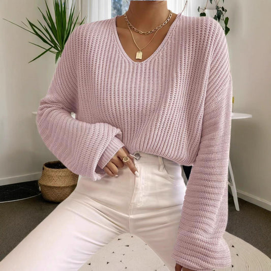 Pull en gros tricot pour femmes avec décolleté en V profond et manches décontractées Chic und Still