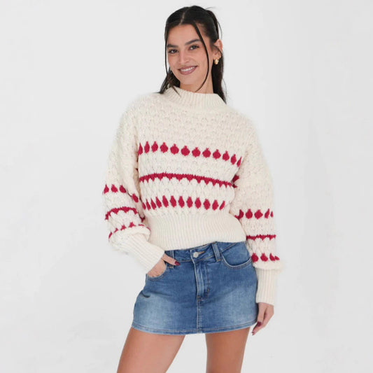 Pull en tricot pour femmes avec un motif de tresse moderne et des manches volumineuses Chic und Stil
