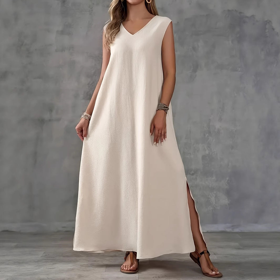 Robe maxi femme avec un élégant décolleté en V et des fentes latérales Chic und Stil