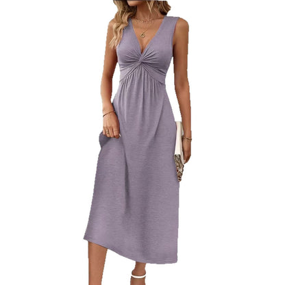 Robe midi femme avec élégant décolleté en V et fronces Chic und Stil