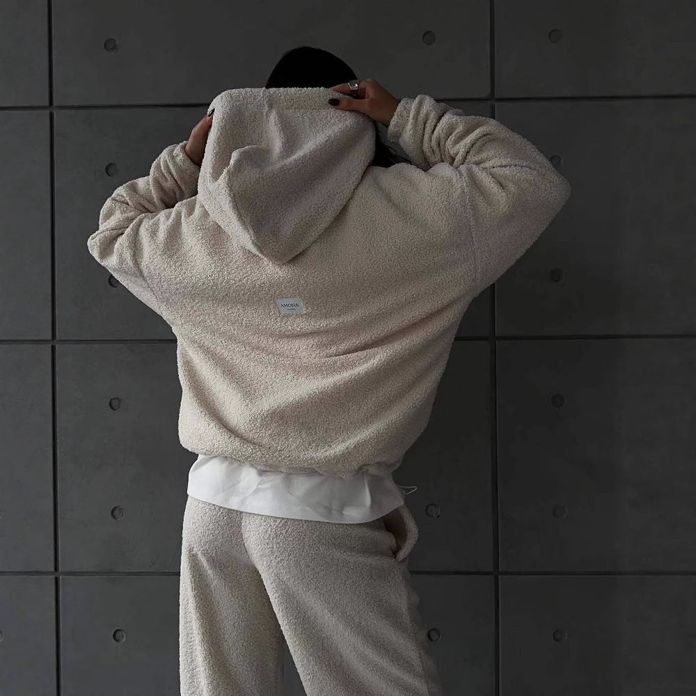 Ladies Comfortable Fleece Hoodie with Wide Pants Chic and Style