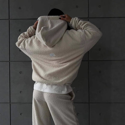 Ladies Comfortable Fleece Hoodie with Wide Pants Chic and Style