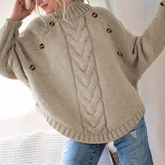 Pull-over en grosse maille pour femmes avec col montant et structure en tresse décorative Chic und Still