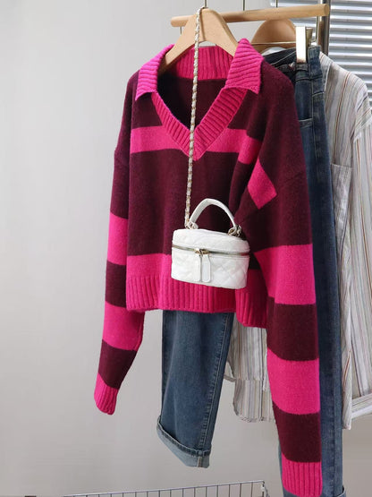 Pull en tricot pour femmes à décolleté en V profond et design rayé Chic und Stil