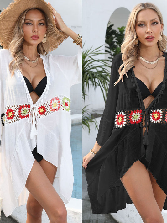 Dames Détail au Crochet Kimono de Plage Chic und Stil