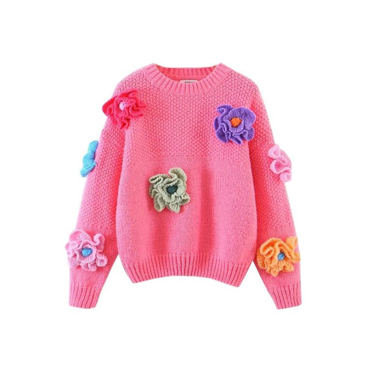 Femme Pull en tricot ludique avec des applications florales Chic und Stil