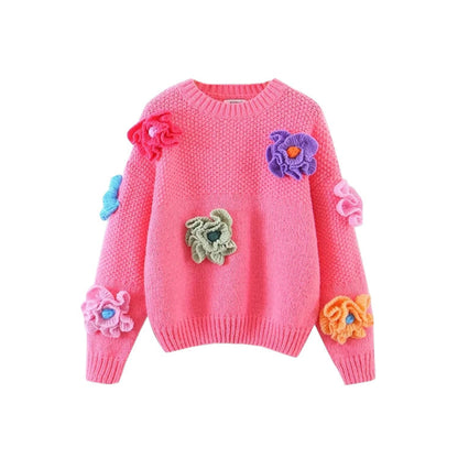 Femme Pull en tricot ludique avec des applications florales Chic und Stil
