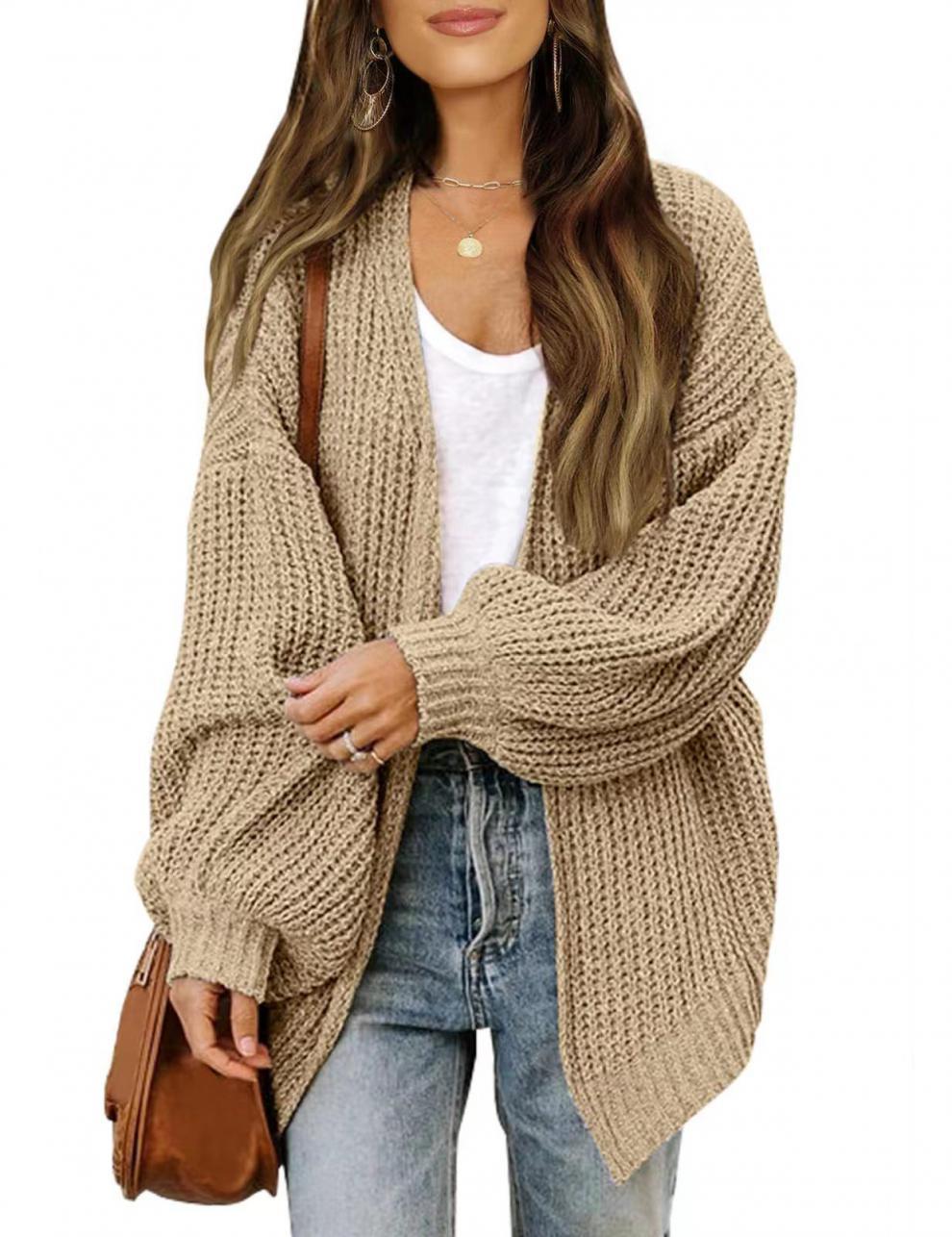 Dames cardigan en tricot décontracté avec des manches volumineuses et un design texturé Chic und Stil