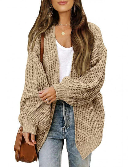 Dames cardigan en tricot décontracté avec des manches volumineuses et un design texturé Chic und Stil