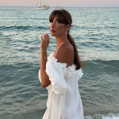 Robe maxi d'été pour femmes avec des détails en volants et une fente haute Chic und Stil
