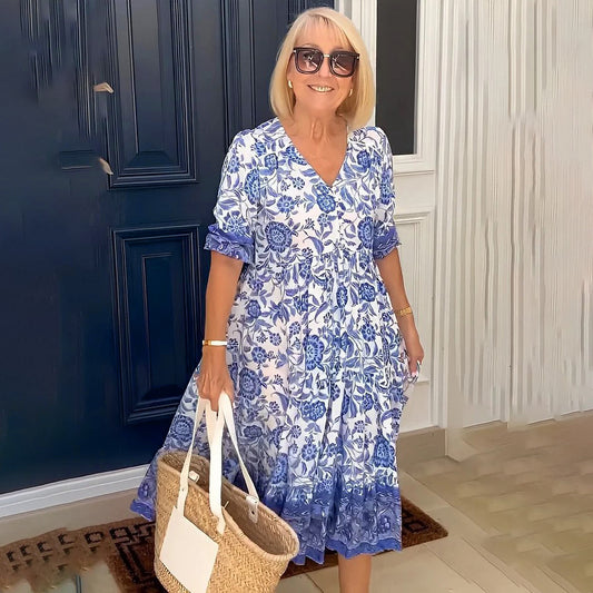 Robe midi chic et stylée à motifs floraux pour femmes