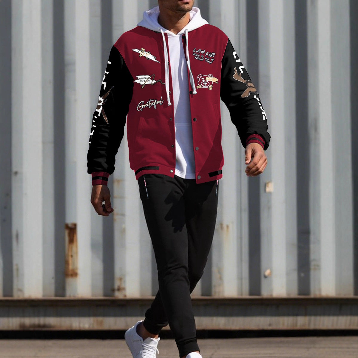 Men's College Style Sports Jacket Set and Jogging Pants with Colorful Patterns Chic and Style