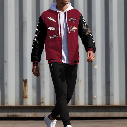Men's College Style Sports Jacket Set and Jogging Pants with Colorful Patterns Chic and Style