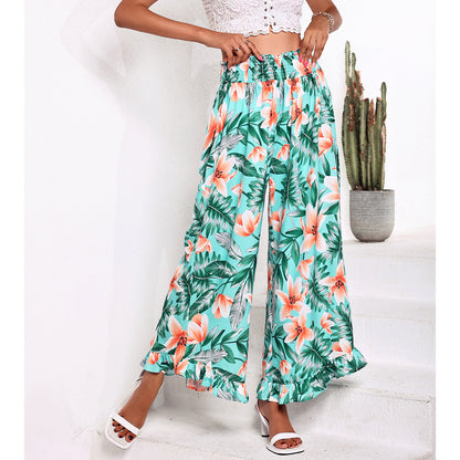 Wide palazzo pants for women with a floral design and an elastic waistband Chic and Style
