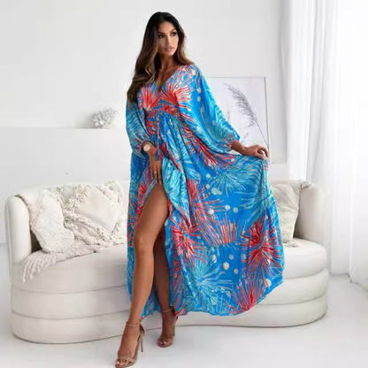 Robe maxi femme avec décolleté élégant au dos et manches volantées amples Chic und Stil