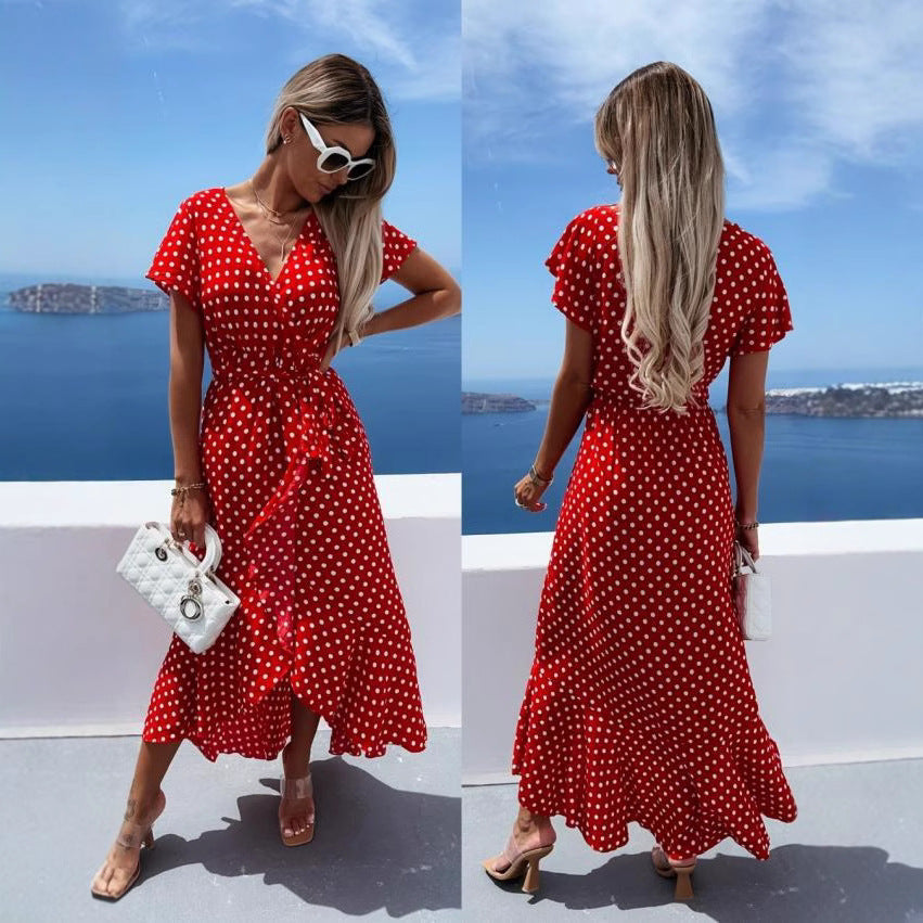 Robe maxi portefeuille à pois fluides Chic und Stil pour femmes