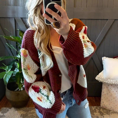 Veste en tricot pour femmes avec motif floral et design de boutons décoratifs Chic und Stil