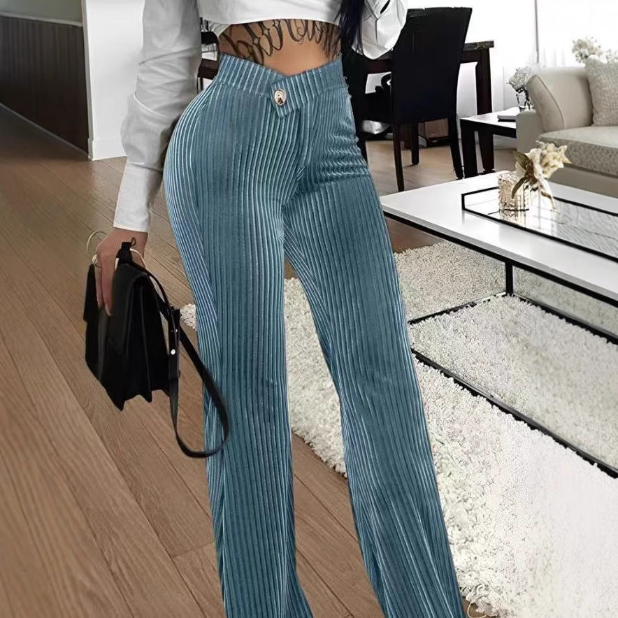 Ladies Elegant Pleated Pants with Button Details Chic and Style