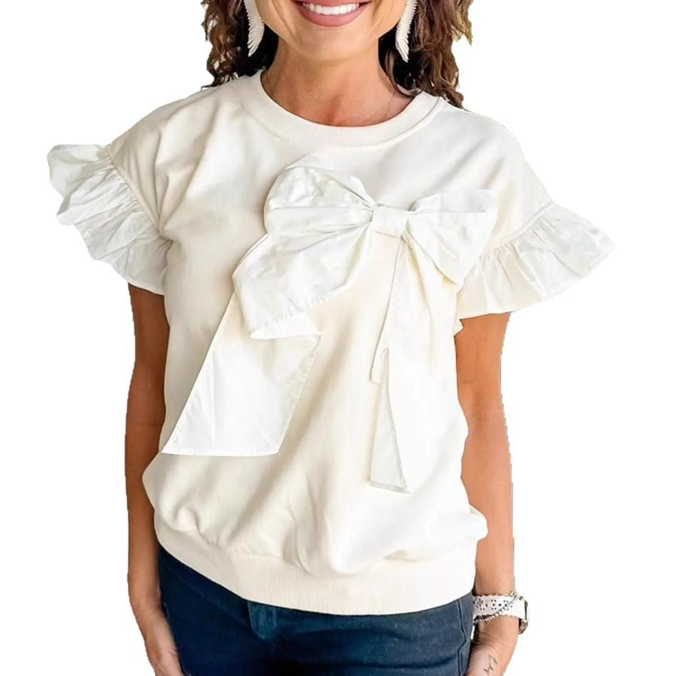 Femme Volants Nœuds Détail Pull Top Chic und Stil