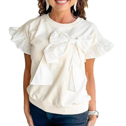Femme Volants Nœuds Détail Pull Top Chic und Stil