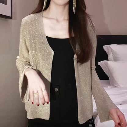Cardigan Femme Pailleté Ouvert Chic und Stil