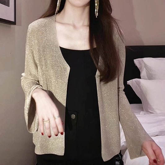 Cardigan Femme Pailleté Ouvert Chic und Stil