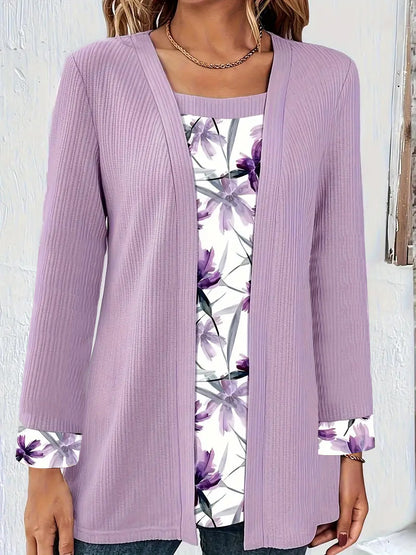 Dames cardigan décontracté avec doublure florale et manches longues Chic und Stil
