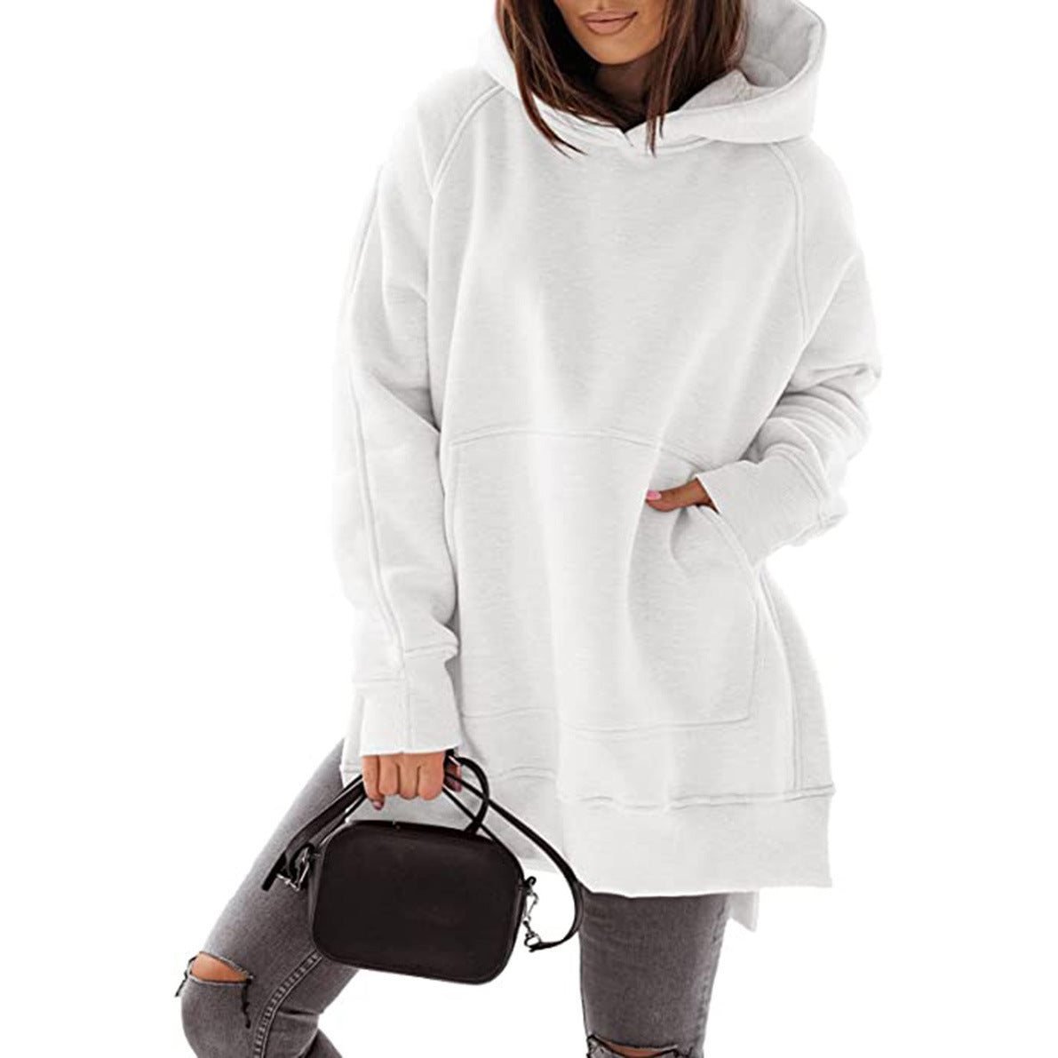 Dame Sweat à capuche surdimensionné avec fentes latérales et design à la mode Chic und Stil