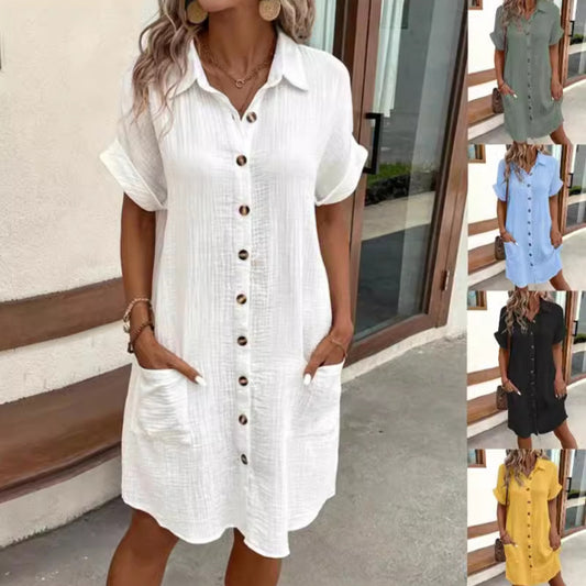 Robe bouton décontractée pour femmes en coton léger avec poches pratiques et manches roulables Chic und Stil