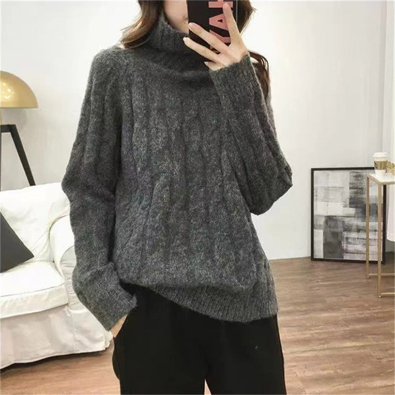 Pull en tricot pour femmes avec col haut et motif en torsades Chic und Stil