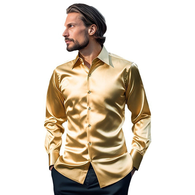 Chemise pour hommes en satin brillant avec col moderne Chic und Stil